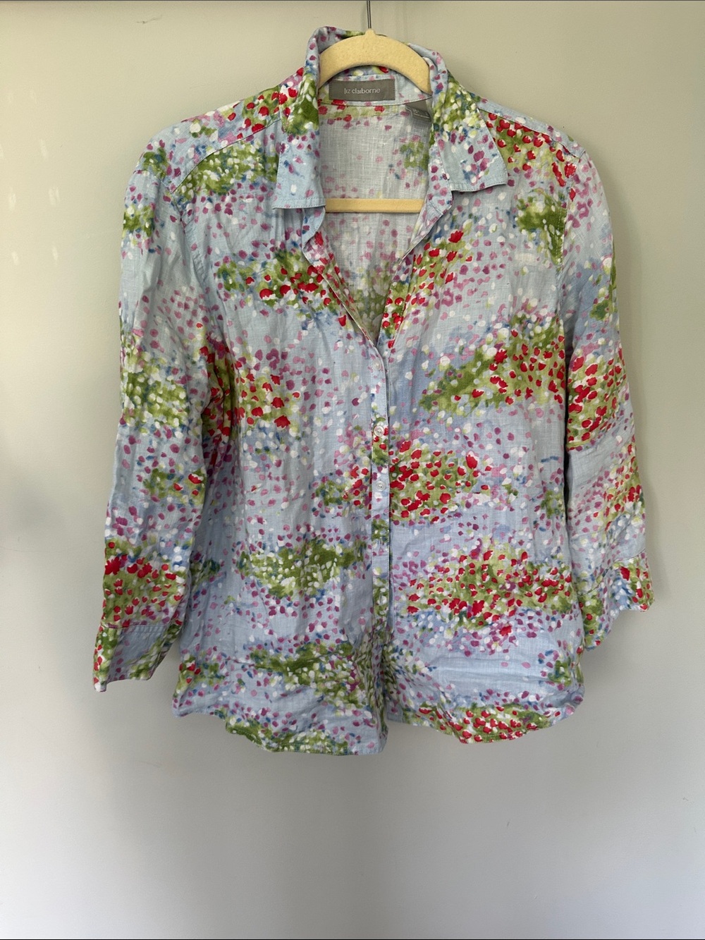 Liz Claiborne Light Blue Floral linen Shirt size large